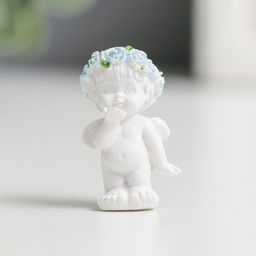 Цена за 2 шт. Фигурка полистоун Ангелочек малышок, голубой веночек, 3?1.5?2 см, МИКС