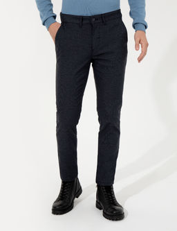 Lacivert Slim Fit Keten Kar___ml_ Kanvas Pantolon