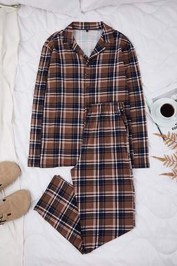 Kahverengi Regular Kesim Ekose/Kareli G_mlek-Pantolon _rme Pijama Tak_m_ TMNAW26PT00014