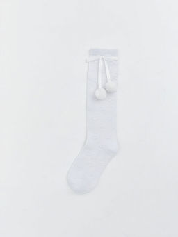 Ponpon Detayl? K?z ?ocuk Diz Alt? ?orap