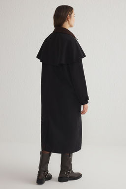 Trendyolmilla Siyah Omuz Detayl? Oversize Uzun Trenckot TWOSS25TR00012 фото 5