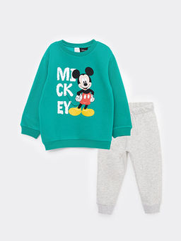 Bisiklet Yaka Uzun Kollu Mickey Mouse Bask?l? Erkek Bebek Sweatshirt ve E?ofman Alt 2li Tak?m