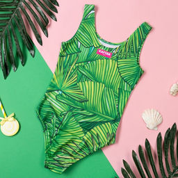 Купальник для девочки слитный KAFTAN: Tropical, зелёный, размер 32 (110-116 см)