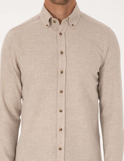 Bej Slim Fit Dokulu Uzun Kollu G_mlek