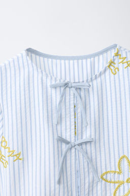 BLUSA RAYAS DETALLE BORDADOS / Blanco / Marino - Zara фото 3