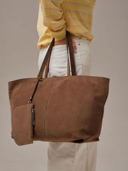 Замшевая сумка шоппер Texas DBR 31390 серо-коричневый  фото 5