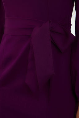 Mor Kusakl? Vucudu Saran Midi Dokuma Elbise TWOAW23EL00895