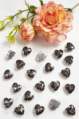 Стразы пришивные 12 мм "Сердечко" (10 шт) SF-3716, графитовый №2