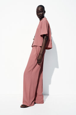 WRINKLED-EFFECT WIDE-LEG TROUSERS - Zara фото 14
