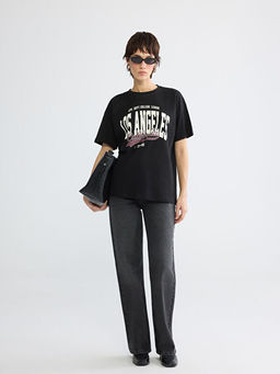 Bisiklet Yaka Los Angeles Bask?l? Kad?n Ti??rt