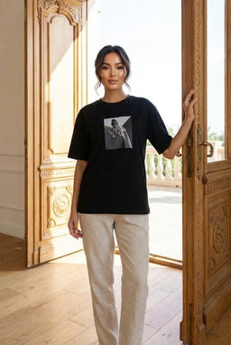 K13346 Футболка свободного кроя ЧЕРНЫЙ