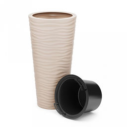 Кашпо для цветов пластмассовое Оазис 63л, д39,3см, h77,5см, напольное, со вставкой 13л, h24см, светло-бежевый (Россия) - Домашняя Мода фото 2