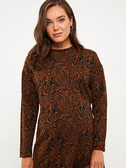 Bisiklet Yaka Desenli Uzun Kollu Hamile Elbise