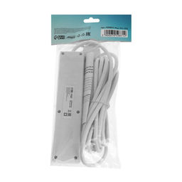 Удлинитель Luazon Lighting, 4 розетки, 5 м, 16 А, 3500 Вт, 3х1.5 мм2, с заземлением, с выключателем,