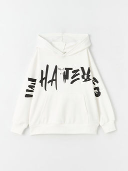 Bask?l? Uzun Kollu Erkek ?ocuk Hoodie