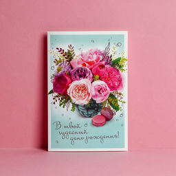 Цена за 10 шт. Открытка В твой День Рождения, пионы, 12 18 см