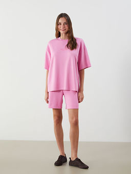 Bisiklet Yaka Bask?l? Oversize Kad?n Ti??rt
