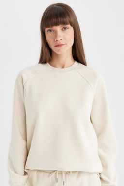 Oversize Genis Kal?p Bisiklet Yaka Kal?n Basic Duz Sweatshirt