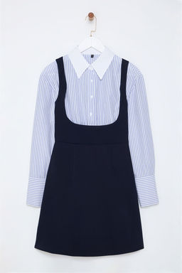 Trendyolmilla Lacivert Vucudu Saran Gomlek Detayl? Mini Dokuma Elbise TWOSS25EL00232  фото 6