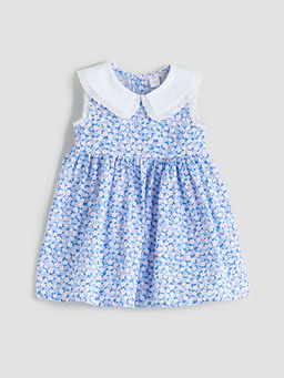 Keten Kar???ml? ?i?ekli K?z ?ocuk Elbise