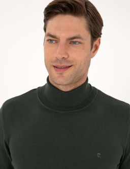Koyu Haki Slim Fit Bal_k__ Yaka Basic Triko Kazak