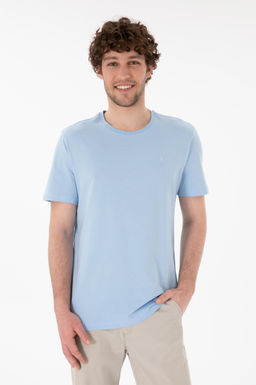 Erkek Regular Fit Bisiklet Yaka Mavi Basic Ti__rt Sepette S_rpriz _ndirim