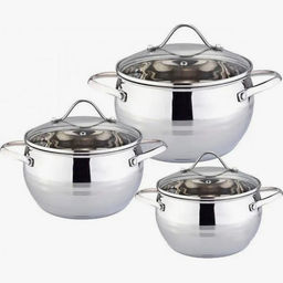 519 Набор кастрюль ZG (3пр полусф.2,1/3,1/4,1л мет.ручк.стекл.кр) ZIGEN (х4)