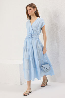 Mavi Duz A Kesim Fiyonk Detayl? Maxi Dokuma Elbise TWOSS25EL00316