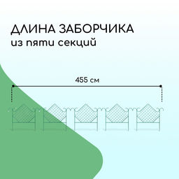 Ограждение декоративное, 90×500 см, 5 секций, металл, зелёное, «Ромб»