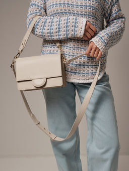 Сумка кожаная через плечо Deboro 30574 светлый крем