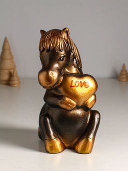 Копилка для денег Лошадь с сердцем, гипс, 23 см, под бронзу