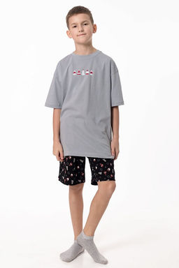 Пижама футболка и шорты М225108Псч серый/черный
