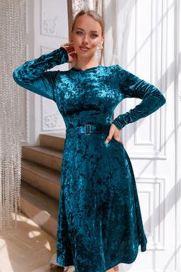 Платье Open Style 4899 изумрудный/серый