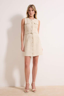 Ekru Dugmeli K?sa / Mini Dokuma Elbise TWOAW26EL00383