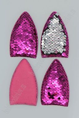 Патч 3D, с двухсторон. пайетками Ушки вытянутые 8*4,5 см (10 шт) SF-1881, фукси