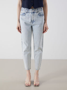 Beli Lastikli Slouchy Fit Kad?n Jean Pantolon