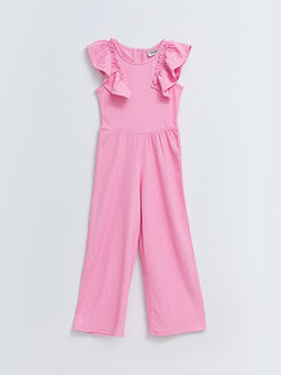 Bisiklet Yaka Kendinden Desenli K?sa Kollu K?z ?ocuk Tulum