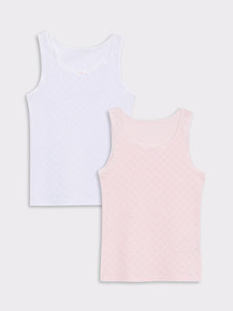 Bisiklet Yaka Kendinden Desenli K?z ?ocuk Atlet 2li