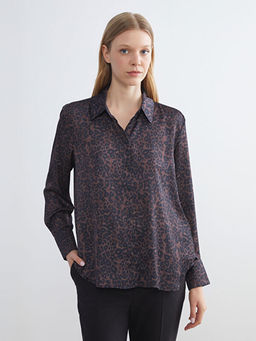 Leopar Desenli Oversize Saten Kad?n G?mlek