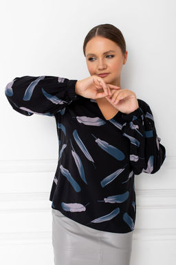 Блузка ТБ-93 перья на черном