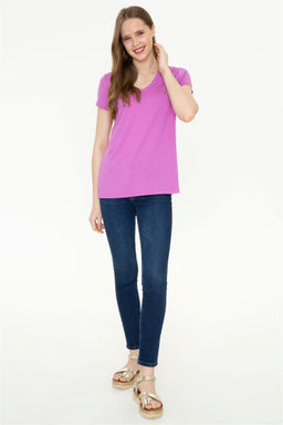 Женская фиолетовая футболка с V-образным вырезом Basic - U.s. polo assn фото 10