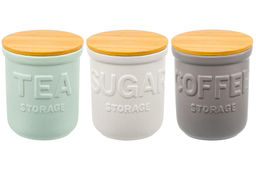 Набор 3 банок д/хранения 750 мл 11,5*11,5*13,5 см с бамбук. крышк. с сил. упл.,сер, беж, светло-зел - Elan gallery фото 11