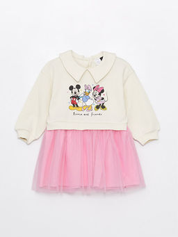 G?mlek Yaka Uzun Kollu Minnie Mouse Bask?l? K?z Bebek Elbise