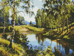 Вышивка крестиком 40х50см, Река и лес