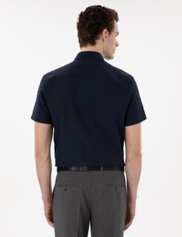 Lacivert Basic Regular Fit K_sa Kollu Cepli G_mlek