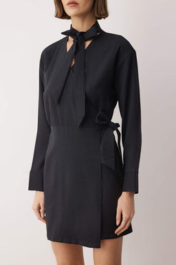 Siyah Duz K?sa / Mini Dokuma Elbise TWOAW26EL00291 - Trendyolmilla фото 2