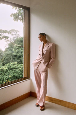 BLAZER CRUZADA 100% LINO SET / rosa claro