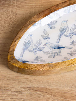 Блюдо в форме рыбки «Синие птицы», 32×11.5×2 см, дерево манго