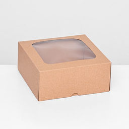 Цена за 5 шт. Коробка складная, крышка-дно, с окном, крафт, 15 х 15 х 6,5 см,