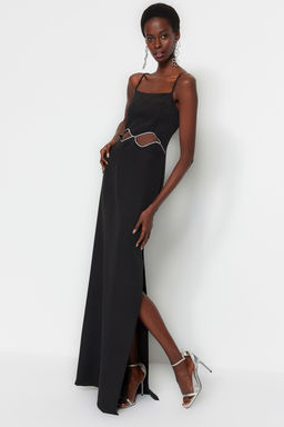 Siyah Dokuma Pencere/Cut Out Detayl? Uzun Gece Abiye Elbise TPRSS23AE00028 - Trendyolmilla фото 2